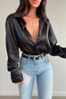 Mixiedress Chic Long Sleeves Button Down Satin Bouse Shirt