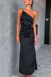 Mixiedress One Shoulder Drawstring Cut Out Waist Maxi Satin Cami Dress