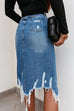 Mixiedress Irregular Frayed Hem Ribbed Denim Skirt