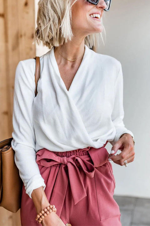 Mixiedress Solid Long Sleeves Wrapped Slim Fit Top