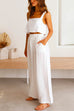 Mixiedress Square Collar Cami Crop Top Wide Leg Pants Cotton Linen Set