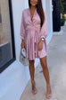 Mixiedress V Neck Long Sleeves Tie Waist Satin Wrap Dress