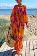 Mixiedress V Neck Long Sleeves Tie Waist Floral Maxi Holiday Dress
