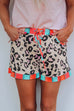 Mixiedress Drawstring Waist Stripes Splice Leopard Shorts