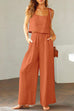 Mixiedress Square Collar Cami Crop Top Wide Leg Pants Cotton Linen Set