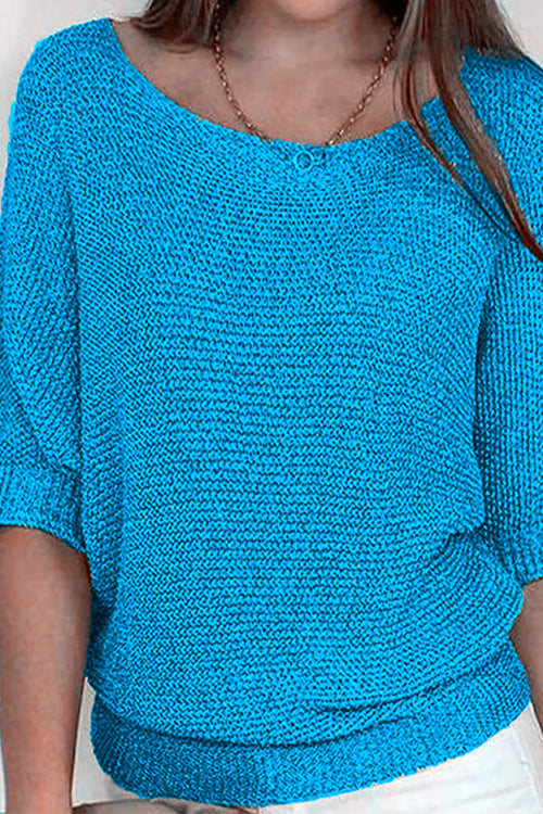 Mixiedress Round Neck 3/4 Sleeves Basic Knitting Sweater