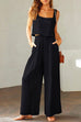 Mixiedress Square Collar Cami Crop Top Wide Leg Pants Cotton Linen Set
