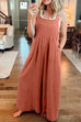 Mixiedress Buttons Pockets Wide Leg Palazzo Overalls