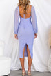 Backless Long Sleeves Ruched Midi Bodycon Dress