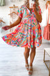 Mixiedress Drawstring V Neck Ruffle Tiered Printed Swing Dress