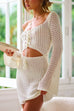 Mixiedress Long Sleeves Lace-up Cut Out Knitting Cover Up Dress