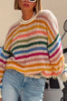 Mixiedress Drop Shoulder Slouchy Rainbow Stripes Knitting Sweater