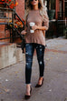 Mixiedress Crewneck Side Split Ripped Comfy Sweater