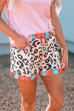 Mixiedress Drawstring Waist Stripes Splice Leopard Shorts