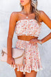 Mixiedress Ruffle Tube Crop Top Elastic Waist Shorts Printed Set