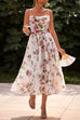 Mixiedress Adjustable Strap Waisted Floral Swing Midi Holiday Dress