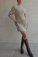 Mixiedress Turtleneck Raglan Sleeves Ribbed Knit Mini Sweater Dress