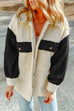 Mixiedress Color Block Button Down Pocketed Fleece Jacket