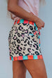 Mixiedress Drawstring Waist Stripes Splice Leopard Shorts