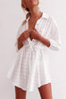 Mixiedress 3/4 Sleeve Drawstring Waist Beach Mini Shirt Dress