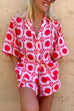 Mixiedress Short Sleeves Button Up Shirt Drawstring Waist Shorts Tropic Printed Set