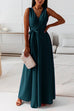 Mixiedress Wrap V Neck Tie Waist Sleeveless Maxi Swing Dress