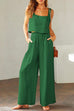 Mixiedress Square Collar Cami Crop Top Wide Leg Pants Cotton Linen Set