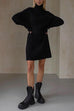 Mixiedress Turtleneck Raglan Sleeves Ribbed Knit Mini Sweater Dress