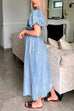 Mixiedress Puff Sleeves Smocked Empire Waist Denim Swing Dress