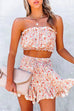 Mixiedress Ruffle Tube Crop Top Elastic Waist Shorts Printed Set