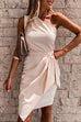 Mixiedress One Shoulder Sleeveless Tie Waist Ruched Dress