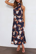 Mixiedress Halter Sleeveless Waisted Printed Holiday Dress