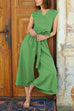 Mixiedress Tie Waist Wrapped Top and Wide Leg Cropped Pants Cotton Linen Set