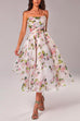 Mixiedress Adjustable Strap Waisted Floral Swing Midi Holiday Dress