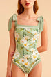 Mixiedress Bow Shoulder Floral Print One-piece Swimsuit