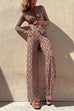 Chic V Neck Waisted Wide Leg Printed Jumpsuit