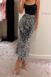 Glam High Rise Sequin Midi Skirt