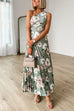 One Shoulder Waisted Floral Print Pleated Maxi Dress