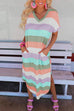 Mixiedress Curve Hem Side Split Rainbow Stripes Midi Dress