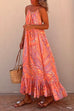Mixiedress Halter Backless Printed Maxi Ruffle Swing Dress