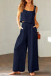 Mixiedress Square Collar Cami Crop Top Wide Leg Pants Cotton Linen Set