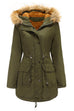 Mixiedress Zip Up Drawstring Waist Fleece Lined Hoodied Parka Coat