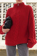 Mixiedress Zipper Up Turtleneck Cable Knit Warm Sweater