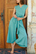 Mixiedress Tie Waist Wrapped Top and Wide Leg Cropped Pants Cotton Linen Set