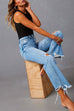 Mixiedress Raw Hem Ripped Flare Bottoms Denim Pants