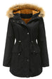 Mixiedress Zip Up Drawstring Waist Fleece Lined Hoodied Parka Coat