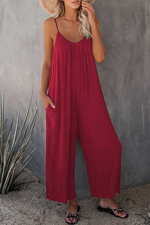 Mixiedress Scoop Neck Pockets Wide Leg Baggy Cami Jumpsuit