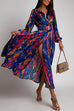 Mixiedress V Neck Long Sleeve Belted Printed Maxi Wrapped Dress