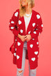 Mixiedress Open Front Pocketed Valentines Date Heart Print Cardigan