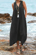 Mixiedress V Neck Sleeveless Baggy Beach Dress with Pockets